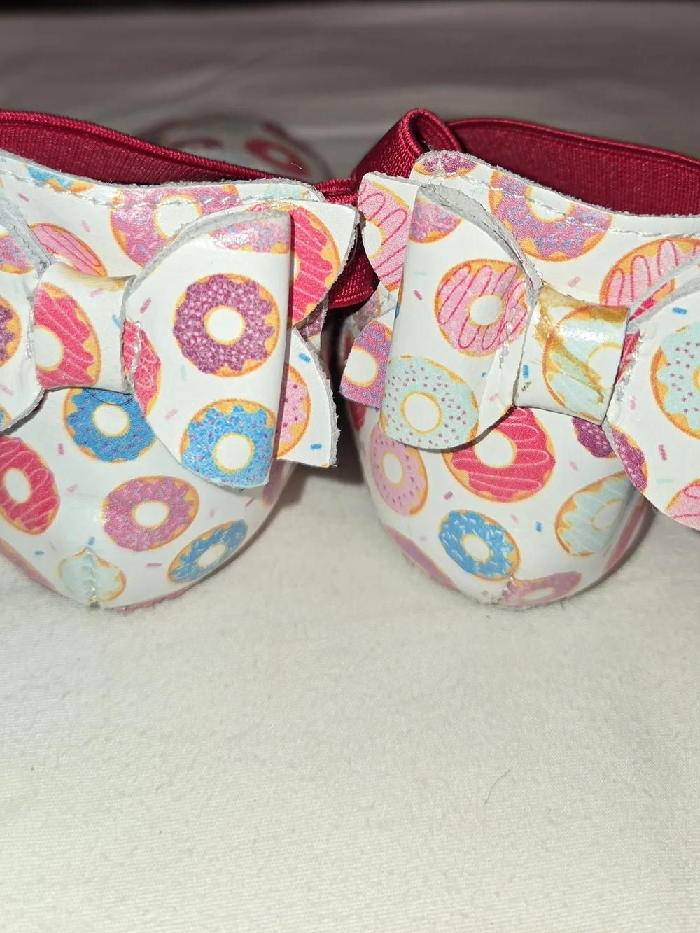 Monkey Feet Girls Pink Donut Print Mary Jane Shoes with Cross Straps SZ 12 - 18m
